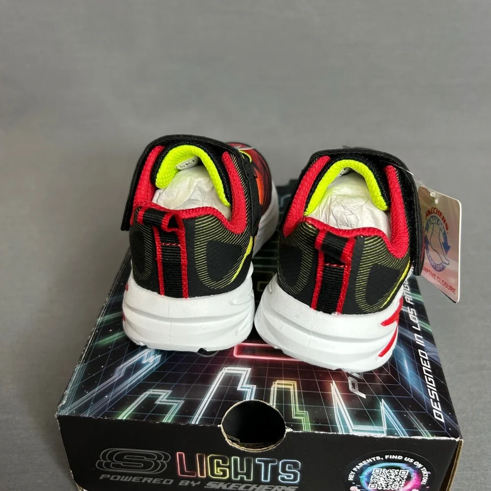 Skechers S Lights Flex-Glow‎ Ultra Black Red Light Up Toddler Shoes 400139N 5